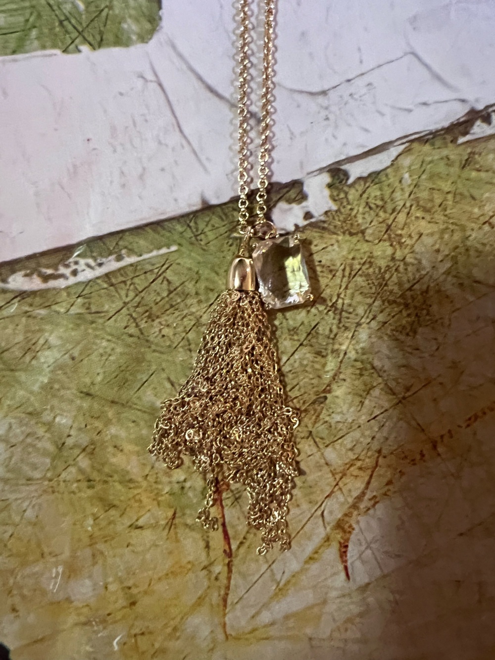Anthropologie Fringed Crystal Pendant Necklace - NWT - Gold - Picture 7 of 15